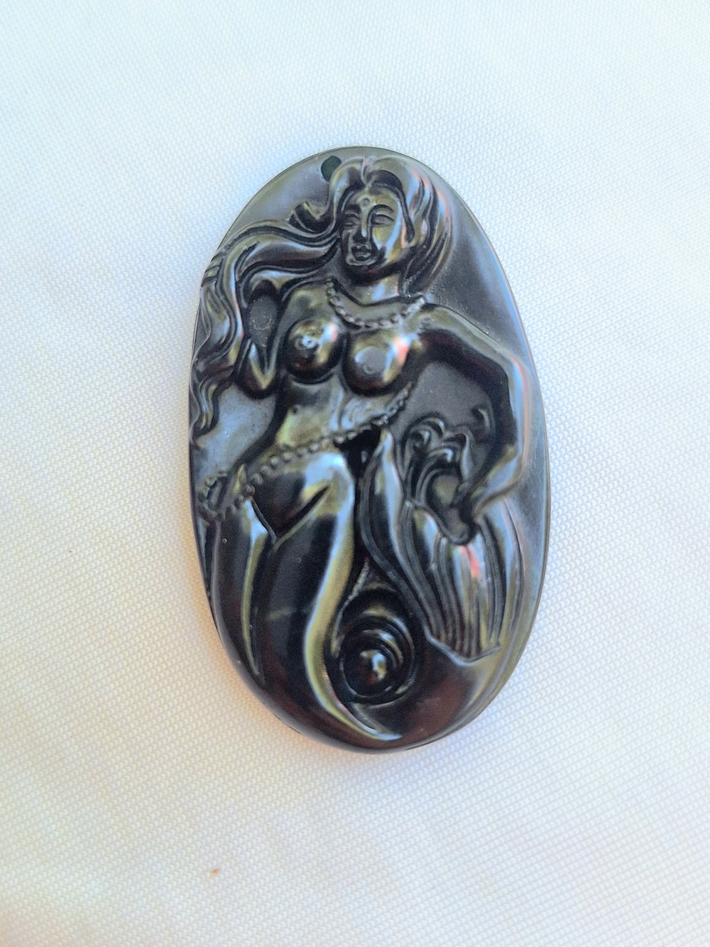 Carved Mermaid Black Pendant